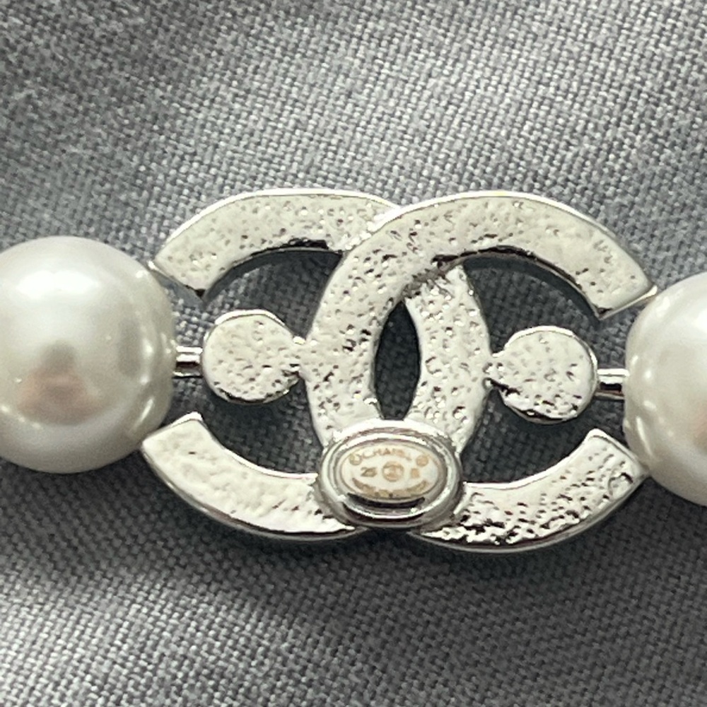 Chanel CC Crystal Pearl Bracelet Stainless Steel Faux Pearl Adjustable 6.5-9” - Picture 13 of 16